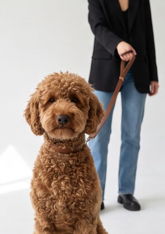A dog on a walk with their owner
